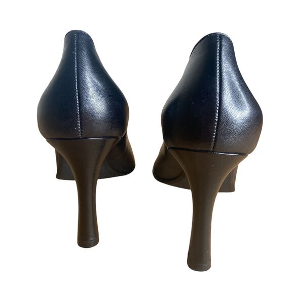 Franco Sarto High Heels Size 10 Black Leather Open Peep Toe Slip On Pumps - Picture 5 of 9